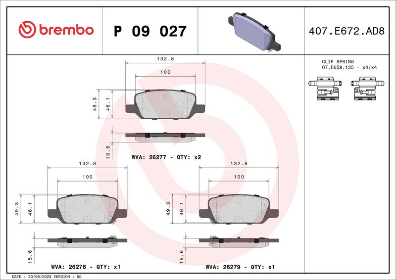 Zestaw klocków hamulcowych, hamulce tarczowe BREMBO P 09 027
