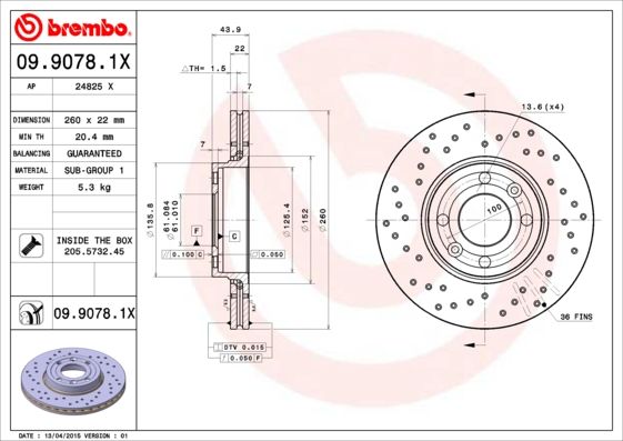 Tarcza hamulcowa BREMBO 09.9078.1X
