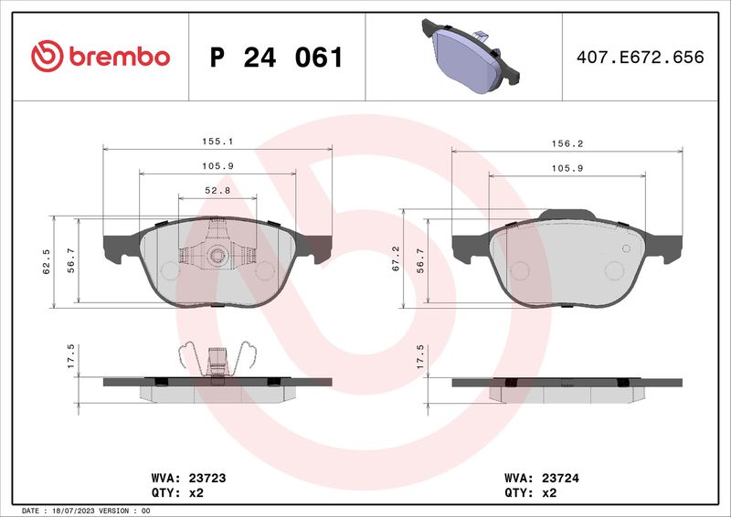Zestaw klocków hamulcowych, hamulce tarczowe BREMBO P 24 061