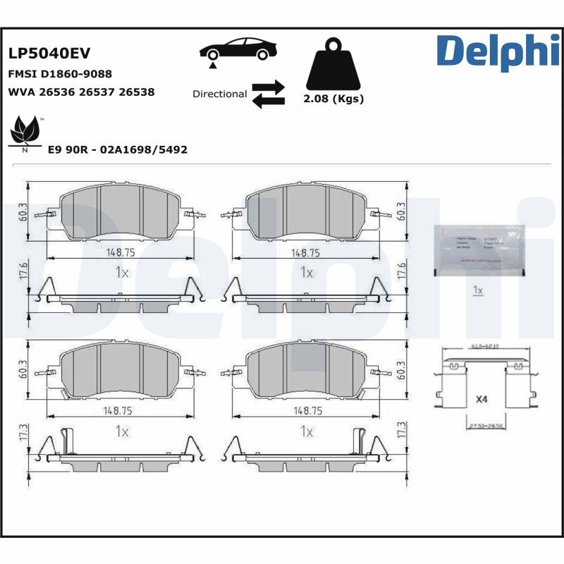 Zestaw klocków hamulcowych, hamulce tarczowe DELPHI LP5040EV