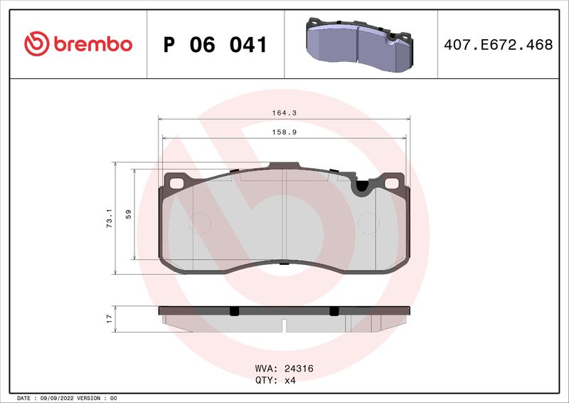 Zestaw klocków hamulcowych, hamulce tarczowe BREMBO P 06 041