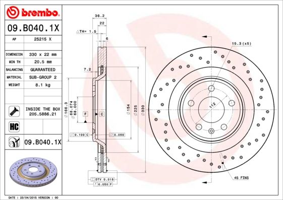 Tarcza hamulcowa BREMBO 09.B040.1X
