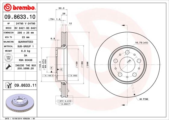 Tarcza hamulcowa BREMBO 09.8633.11