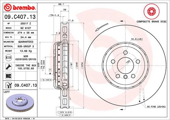 Tarcza hamulcowa BREMBO 09.C407.13