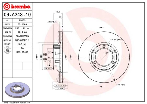 Tarcza hamulcowa BREMBO 09.A243.10