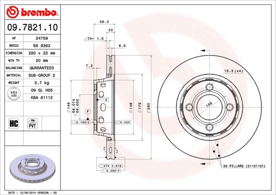 Tarcza hamulcowa BREMBO 09.7821.10