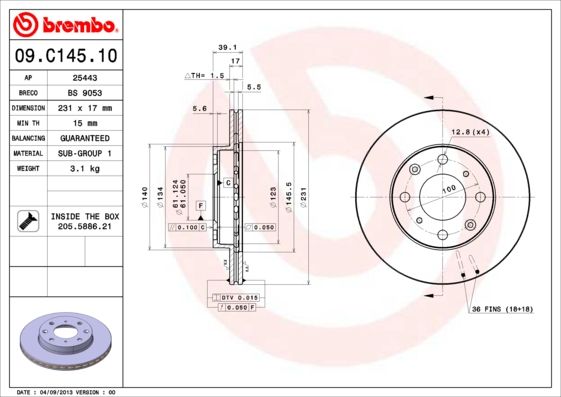 Tarcza hamulcowa BREMBO 09.C145.10