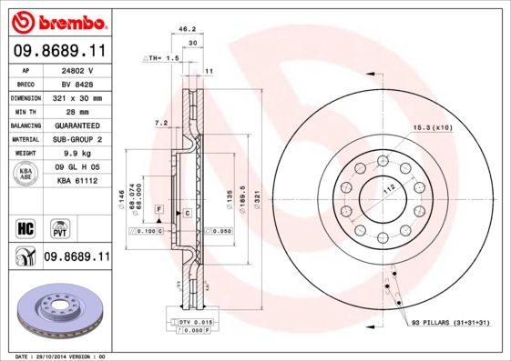 Tarcza hamulcowa BREMBO 09.8689.11