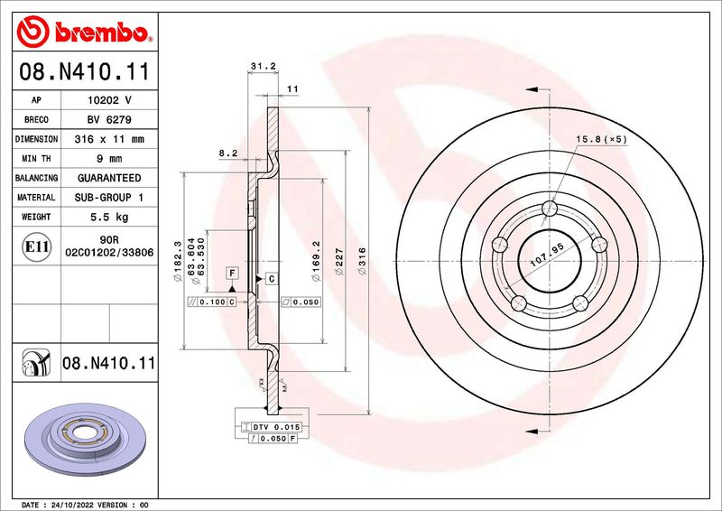Tarcza hamulcowa BREMBO 08.N410.11