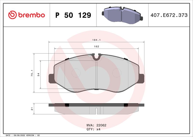 Zestaw klocków hamulcowych, hamulce tarczowe BREMBO p 50 129