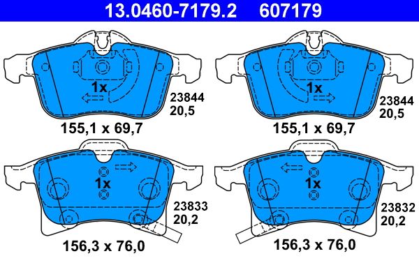 Zestaw klocków hamulcowych, hamulce tarczowe ATE 13.0460-7179.2