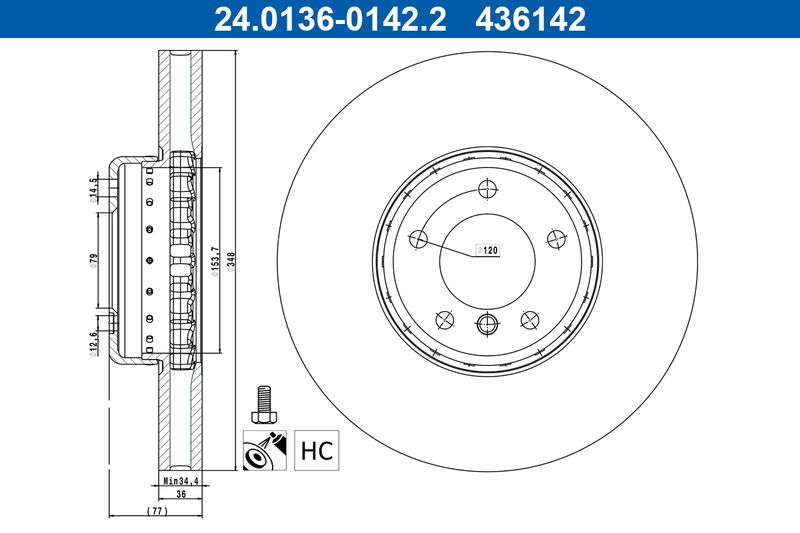 Tarcza hamulcowa Ate 24.0136-0142.2