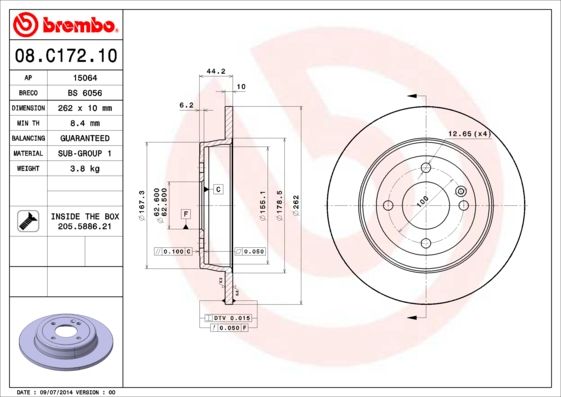 Tarcza hamulcowa BREMBO 08.C172.10