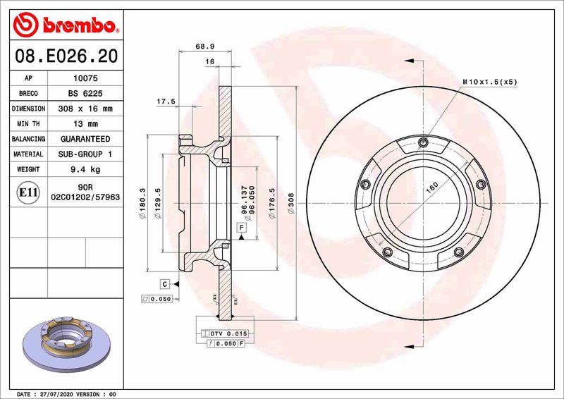 Tarcza hamulcowa BREMBO 08.E026.20