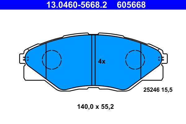 Zestaw klocków hamulcowych, hamulce tarczowe ATE 13.0460-5668.2