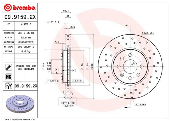 Tarcza hamulcowa BREMBO 09.9159.2X