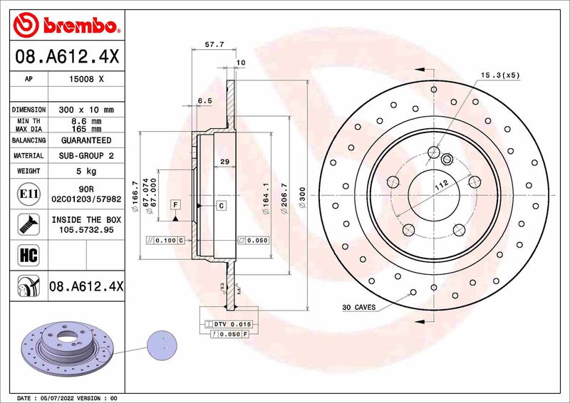 Tarcza hamulcowa BREMBO 08.A612.4X