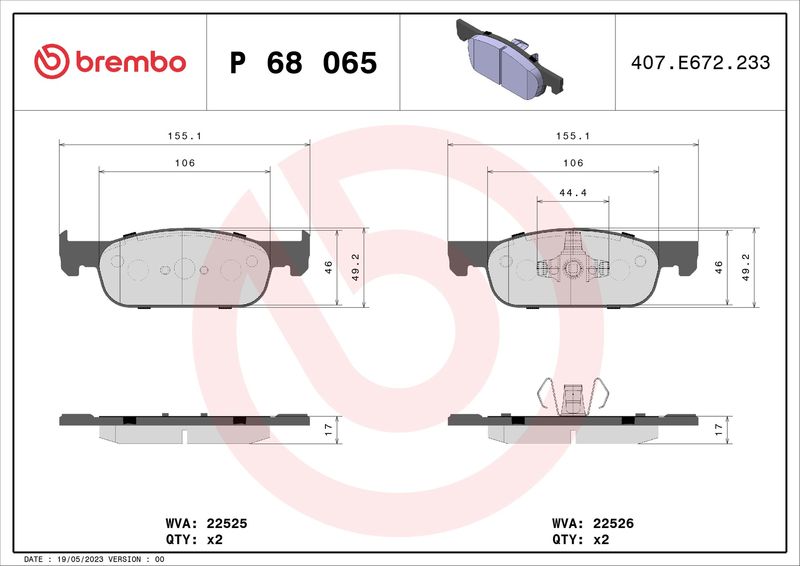 Zestaw klocków hamulcowych, hamulce tarczowe BREMBO P 68 065