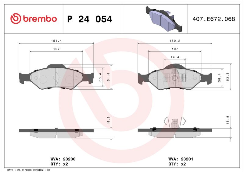 Zestaw klocków hamulcowych, hamulce tarczowe BREMBO P 24 054