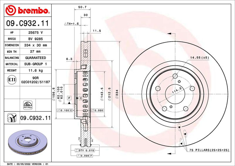 Tarcza hamulcowa BREMBO 09.C932.11
