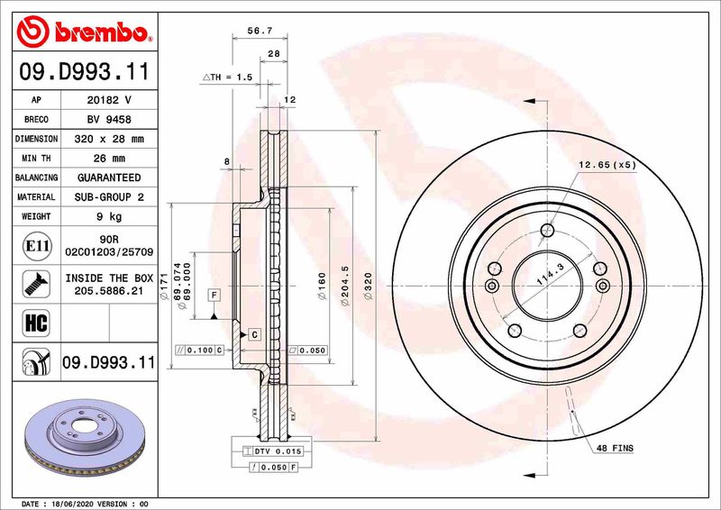 Tarcza hamulcowa BREMBO 09.D993.11