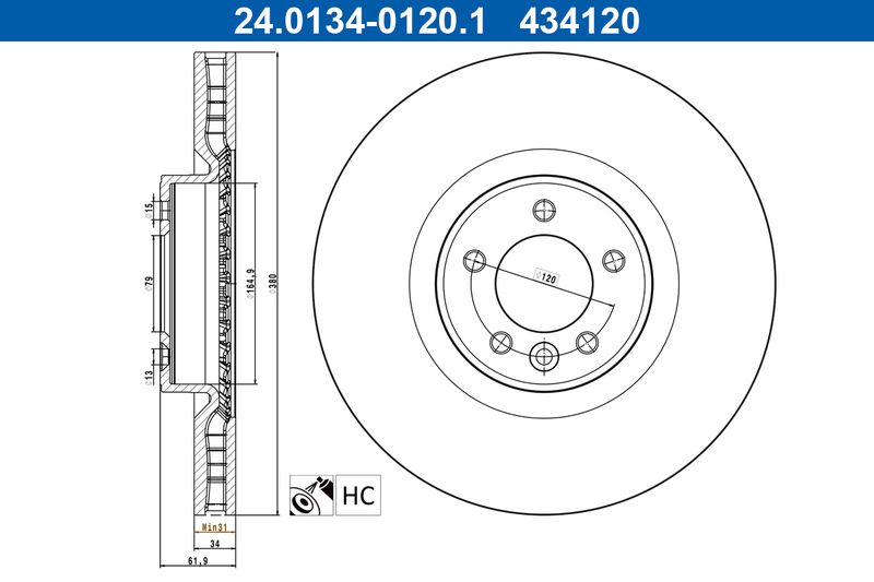 Tarcza hamulcowa Ate 24.0134-0120.1