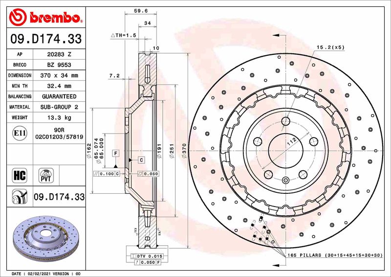 Tarcza hamulcowa BREMBO 09.D174.33