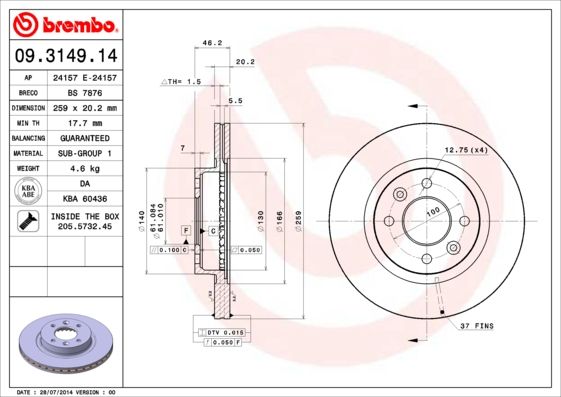 Tarcza hamulcowa BREMBO 09.3149.14