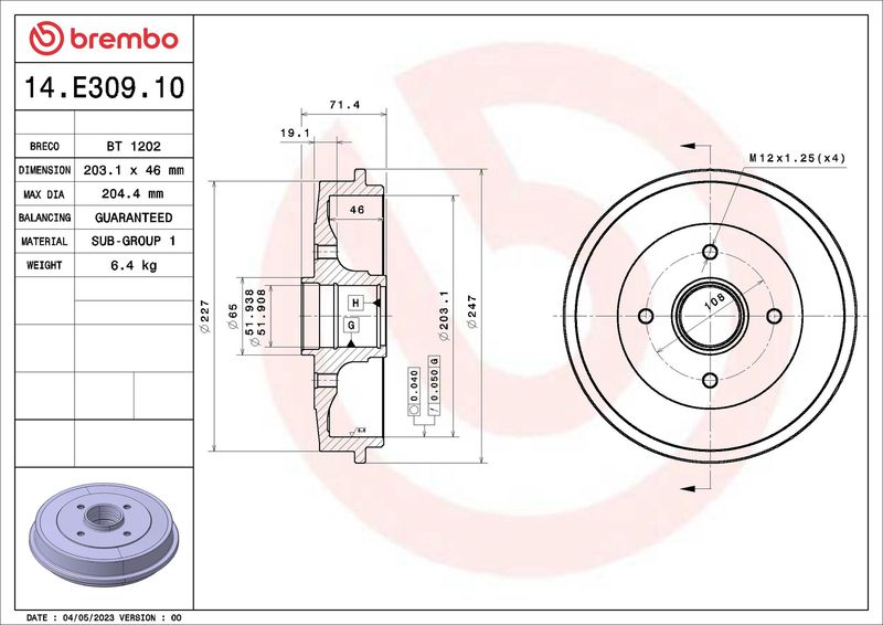 Bęben hamulcowy BREMBO 14.E309.10