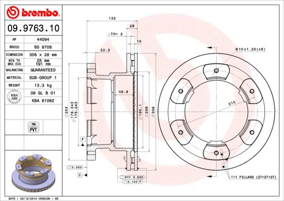 Tarcza hamulcowa BREMBO 09.9763.10