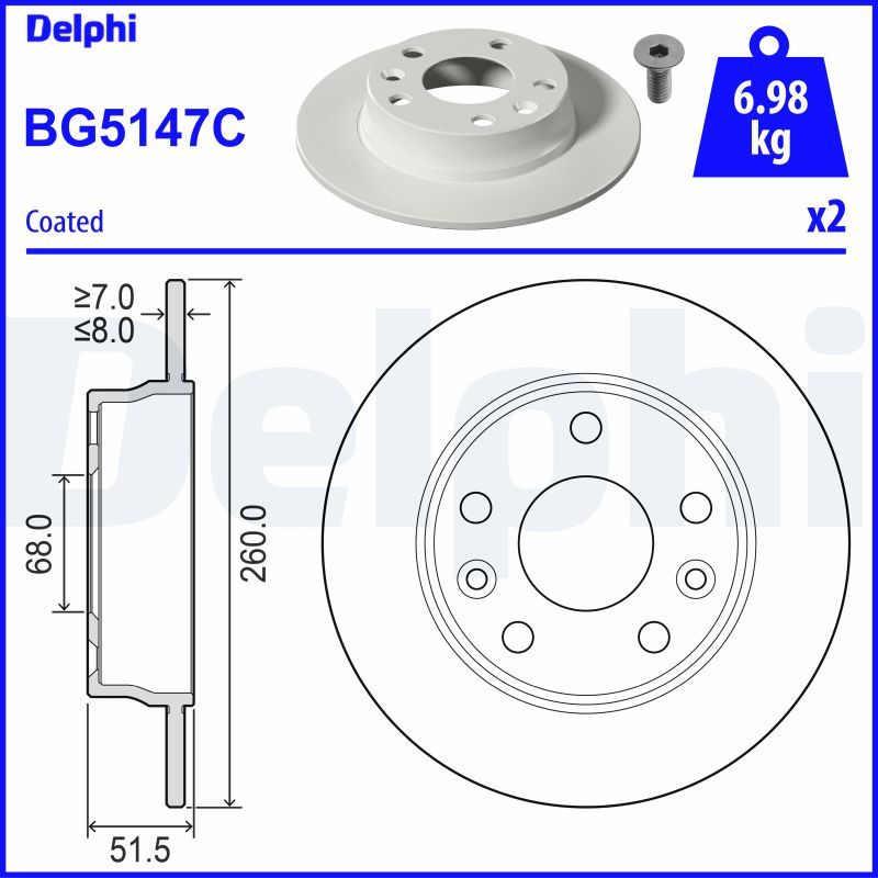 Tarcza hamulcowa DELPHI BG5147C