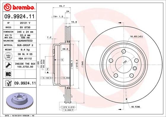 Tarcza hamulcowa BREMBO 09.9924.11