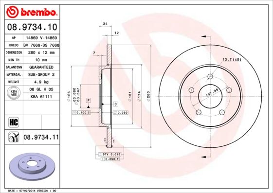 Tarcza hamulcowa BREMBO 08.9734.11