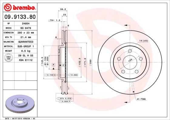 Tarcza hamulcowa BREMBO 09.9133.81