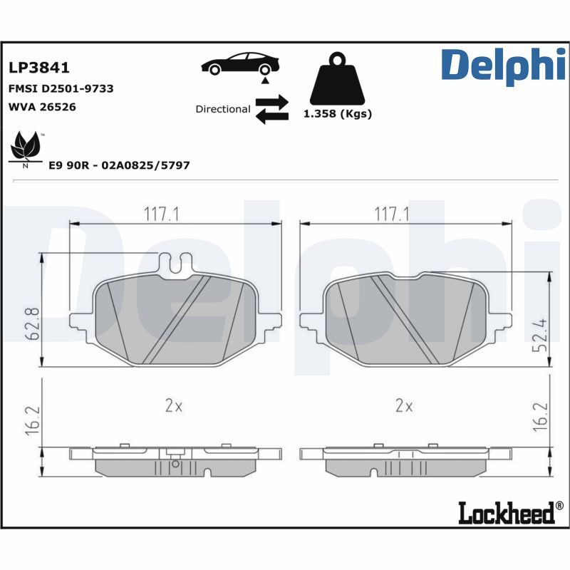 Zestaw klocków hamulcowych, hamulce tarczowe DELPHI LP3841