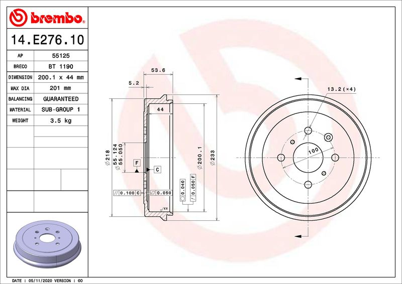 Bęben hamulcowy BREMBO 14.E276.10