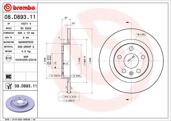 Tarcza hamulcowa BREMBO 08.D893.11
