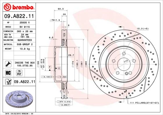 Tarcza hamulcowa BREMBO 09.A822.11