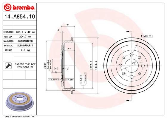 Bęben hamulcowy BREMBO 14.A854.10