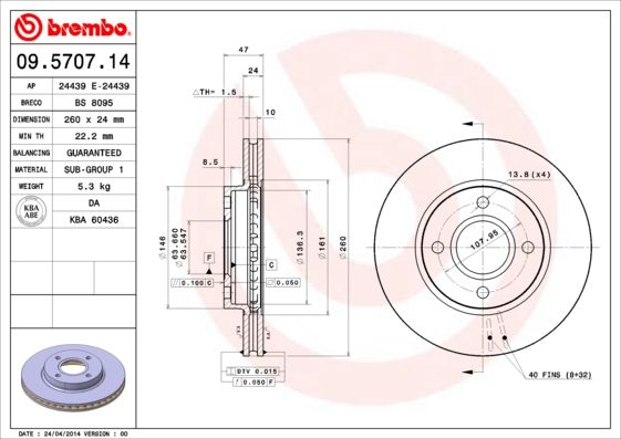 Tarcza hamulcowa BREMBO 09.5707.14
