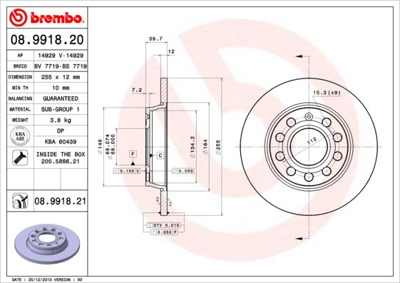 Tarcza hamulcowa BREMBO 08.9918.21