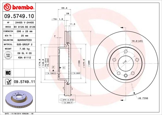 Tarcza hamulcowa BREMBO 09.5749.11