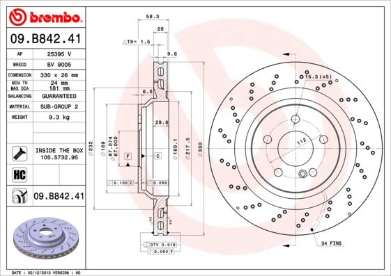 Tarcza hamulcowa BREMBO 09.B842.41