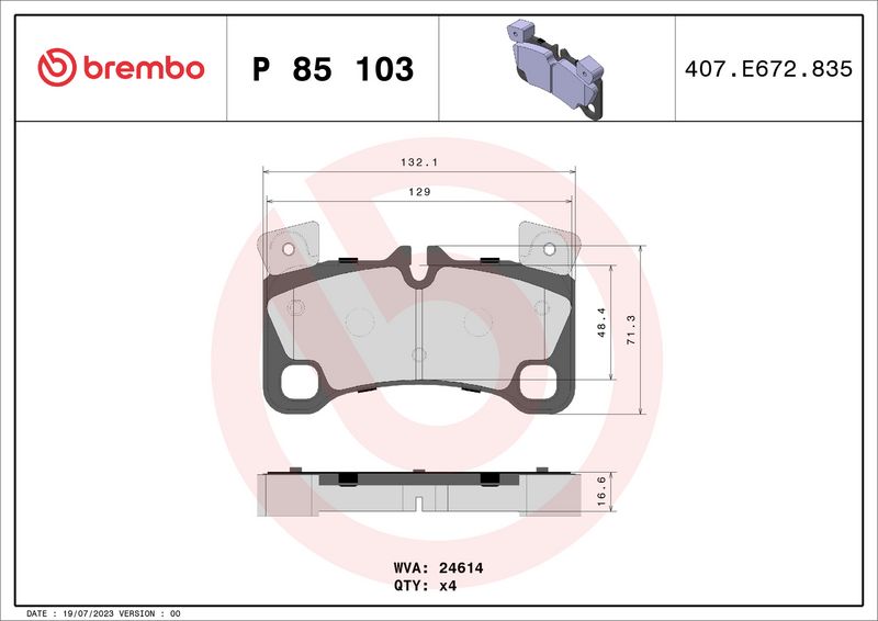 Zestaw klocków hamulcowych, hamulce tarczowe BREMBO P 85 103