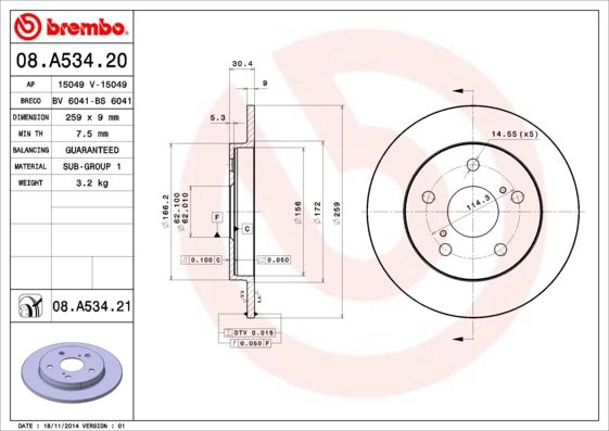 Tarcza hamulcowa BREMBO 08.a534.21