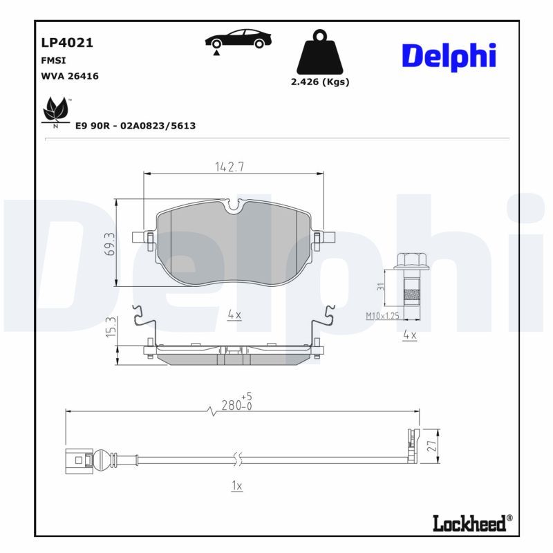 Zestaw klocków hamulcowych, hamulce tarczowe DELPHI LP4021