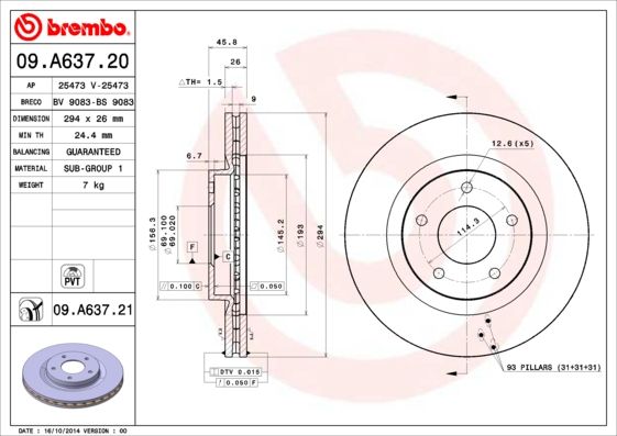 Tarcza hamulcowa BREMBO 09.A637.21