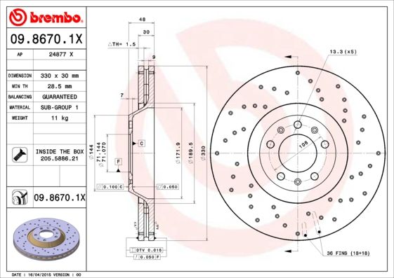 Tarcza hamulcowa BREMBO 09.8670.1x