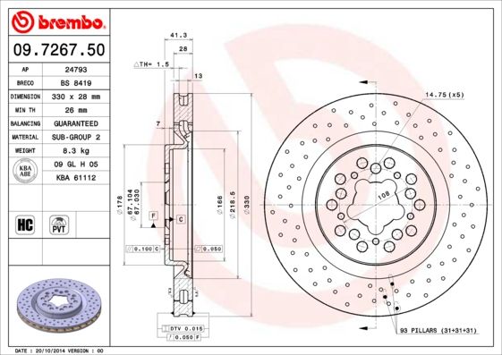 Tarcza hamulcowa BREMBO 09.7267.50