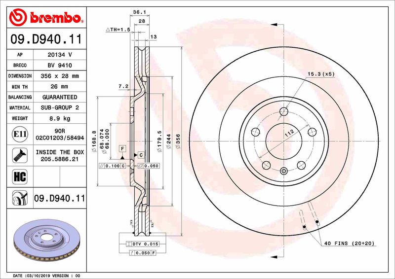 Tarcza hamulcowa BREMBO 09.D940.11